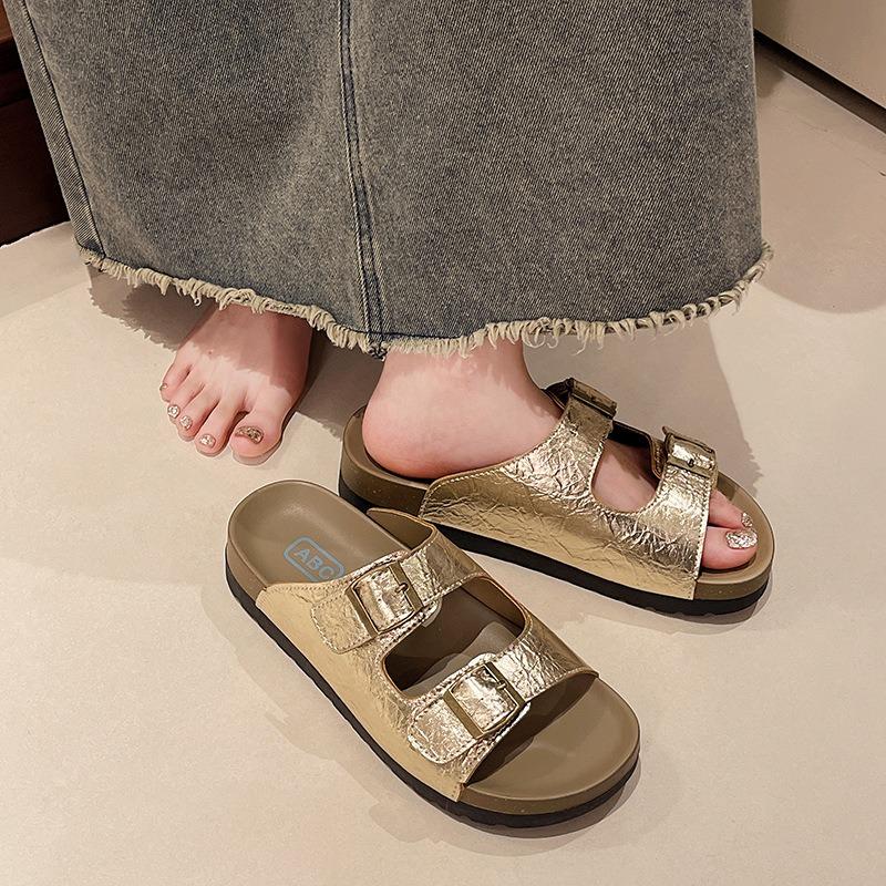 Thick-soled slippers women's summer wear new retro casual beach one-word cool slippers