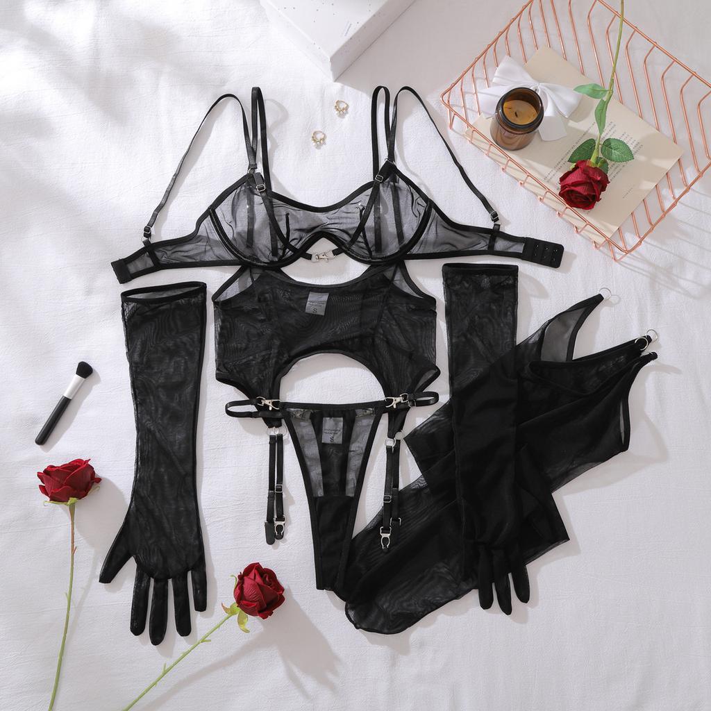 Sensual Sexy Lingerie Sets Porno See Through Sheer Mesh Women'S Ethical Underwear Sissy Dance Girls' Clubwear Call Of The Night