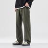 American retro army green casual pants men's autumn new trendy brand fashion splicing straight cotton wide leg straight pants