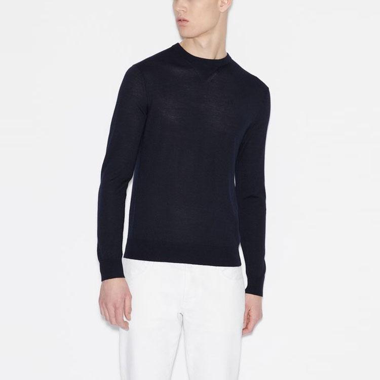 Armani Exchange Crew Neck Pullover Wool Sweater Long Sleeve Men Sweater Navy-Blue 8NZM3A-ZM8AZ-1510