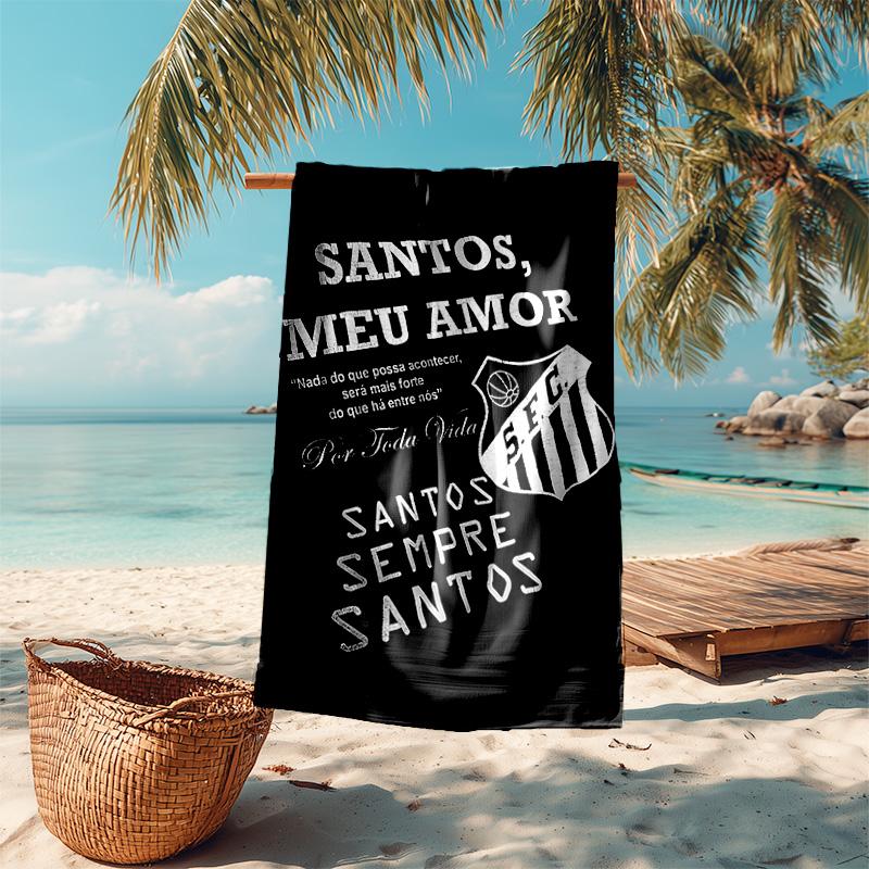 proof beach towel with Santos SFC logo pattern - soft,absorbent,quick-drying,machine washable - perfect for swimming,camping,bathing