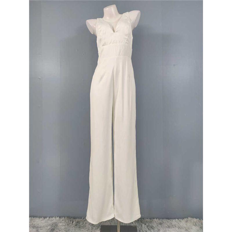 Export Lu's Smooth Fabric High Quality V Neck Open Back Elegant Adult Lady Like Woman Waist-Tight Slimming and Fashionable Stylish Jumpsuit