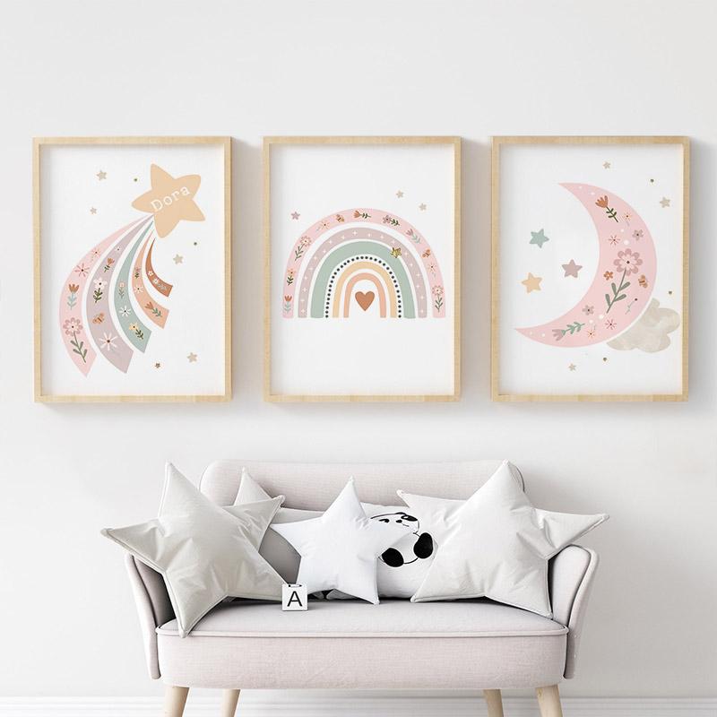 Rainbow Stars Moon Flowers Big Dreams Cartoon Wall Art Canvas Painting Nordic Posters And Prints Pictures Girl Kids Room Decor