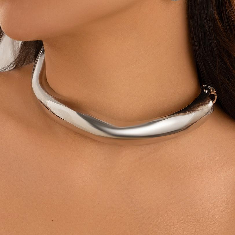 Ingemark Exaggerated Heavy Metal Wave Open Torques Choker Necklace for Women Goth Irregular Chain Grunge Jewelry Steampunk Men