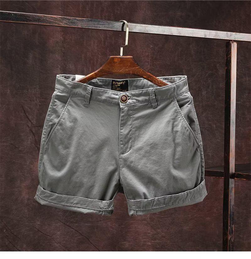 Men's Casual Slim Fit Three-Quarter Beach Shorts - Trendy Summer Workwear Style, Slightly Elastic
