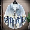 Men's Spring/Fall Shirt Student Jacket Youth Long-Sleeve Color-Block Design Denim Jacket