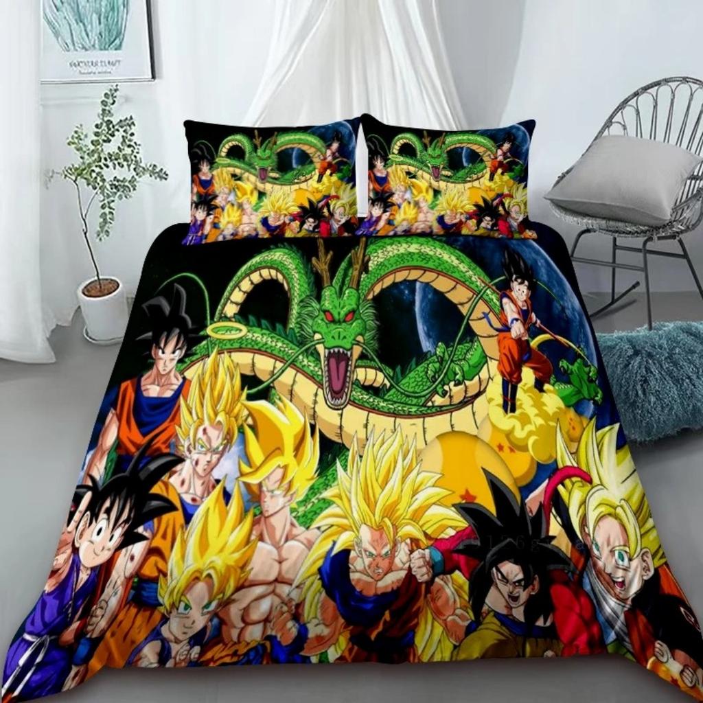 2026 Hot Sale Japanese Anime Dragon Ball Son Goku Bedding Set Quilt Cover Twin Full Bedroom Bed Decor for Teens Best Gifts