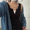 Simple Fashion Integrated Round Neck Fake Two Wide Shoulder Back Heart Female Slimming Thread Matching Sleeveless
