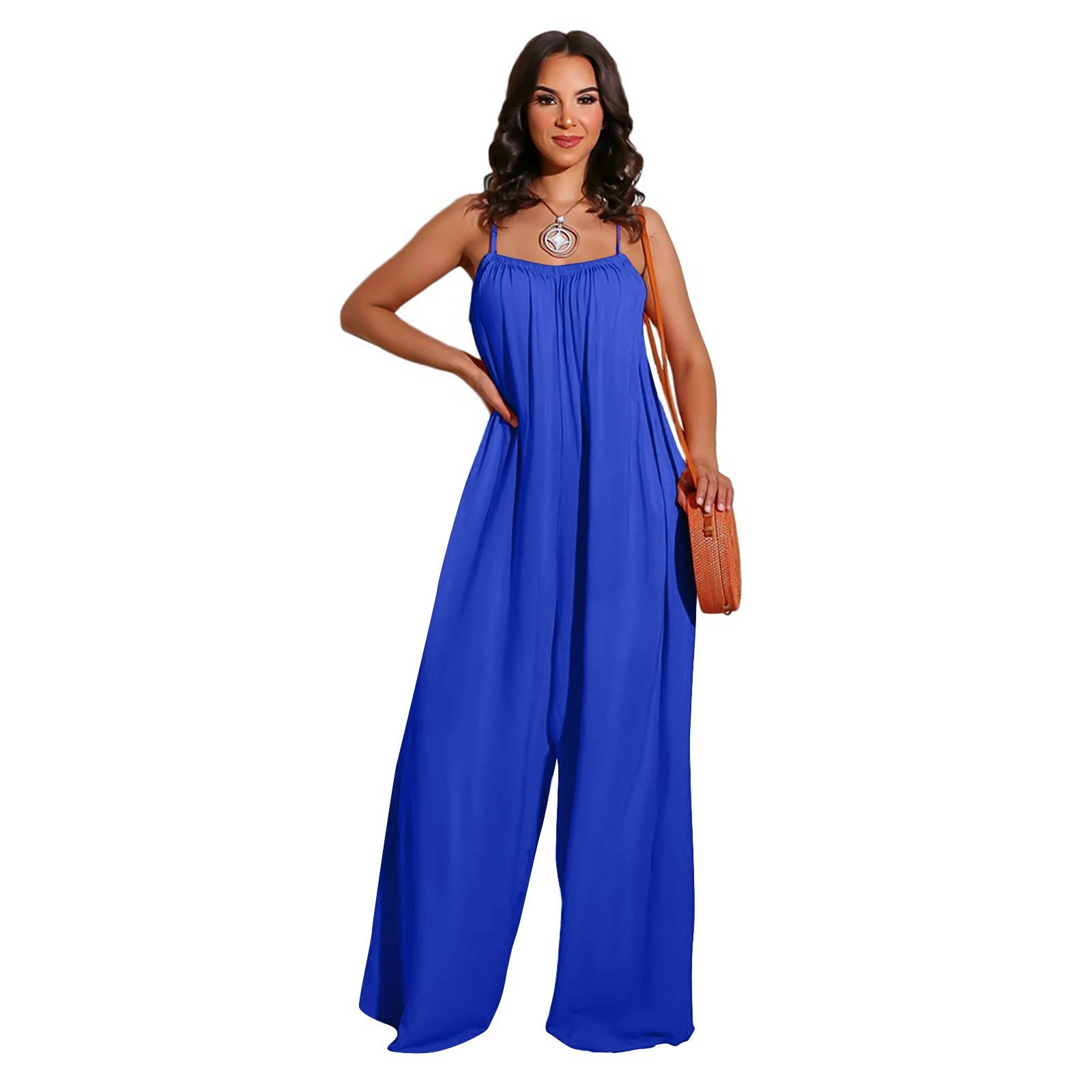 

Женский комбинезон больших размеров, комбинезон с широкими штанинами, сексуальный комбинезон на бретельках, комбинезон для летних каникул XL синий
