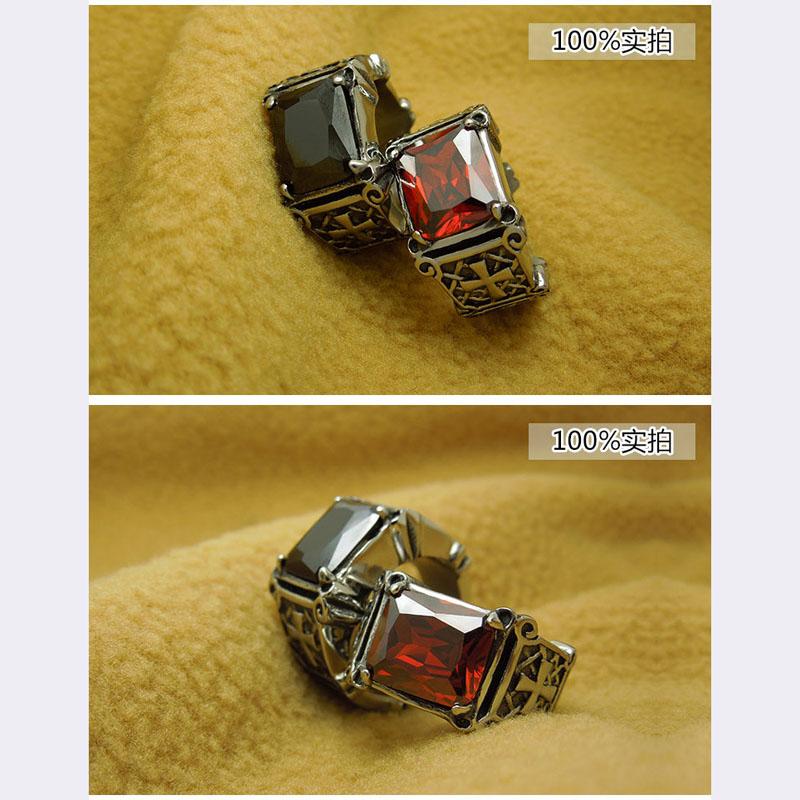 Men's Titanium Steel Ring Vintage Red Zircon Ring Gothic Cross Ring Men's Punk Accessories
