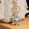 Keychain Sparkling Rhinestones Inlaid Turtle Design Keychain Pendant Enamel Oil Drip Process Spring Buckle Key Holder Car Key Bag Accessory