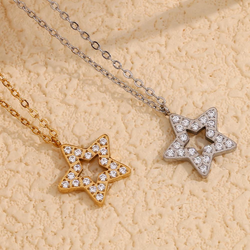 MamacitaSlay Minimalism Stainless Steel Zircon Star Pendant Necklace Party Waterproof Neck Jewelry Women's High Quality Gift