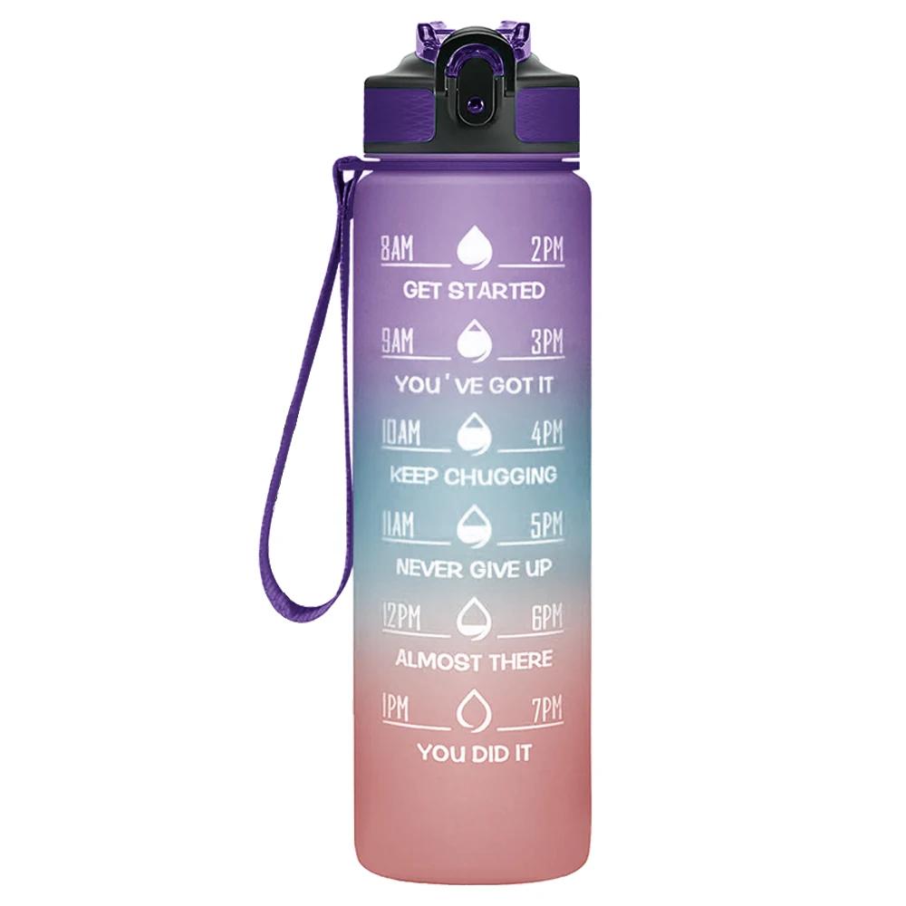 32 oz Auslaufsichere Wasserflaschen mit Trinkzeiten und Strohhalm Motivierende Trink-Sportwasserflasche für Fitnessstudio Outdoor