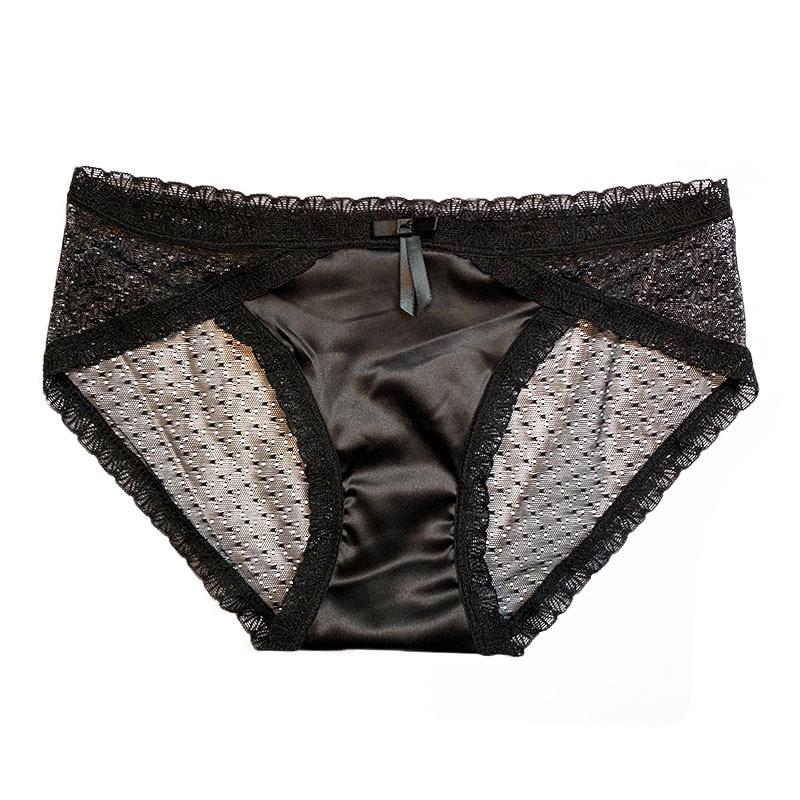 Women's Sexy Mesh Lace Panties - Lightweight, Breathable, Transparent, Mid-Rise Briefs with Pure Cotton Crotch.