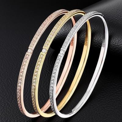 Rose Gold Titanium Steel Starry Bangle with Inlaid Diamonds for Women.