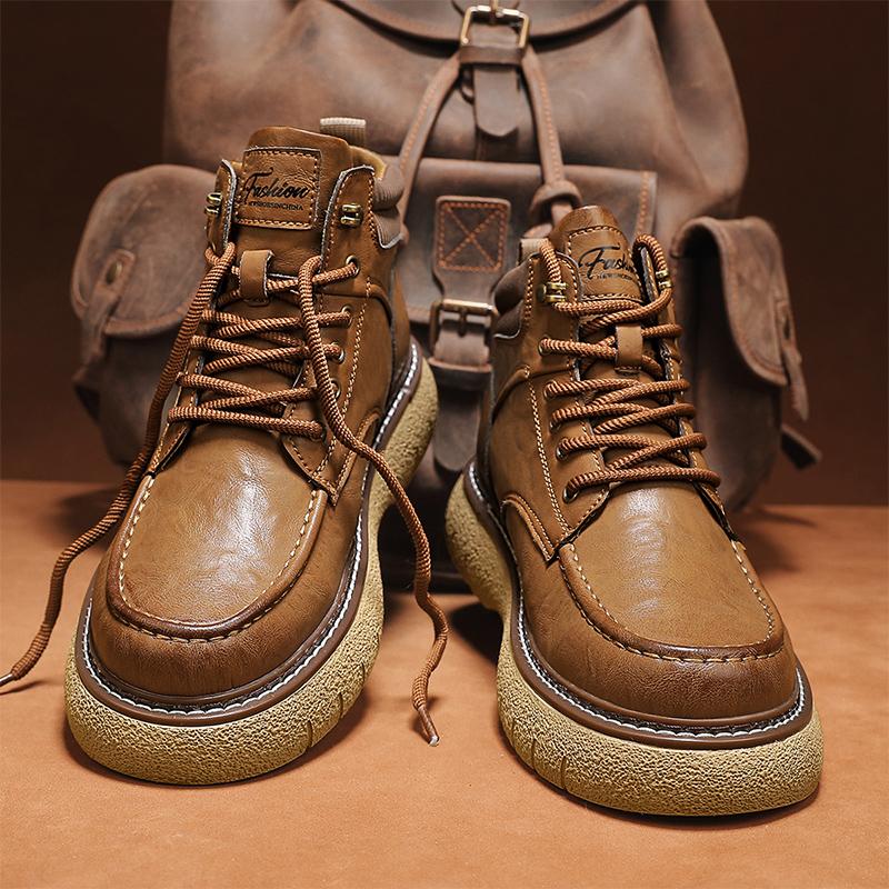 Mode Hohe Qualität Wanderschuhe Rutschfest Herren Basic Stiefel Echtes Leder Knöchel Schuhe Freizeitspaziergang Sneaker Herren Motorradstiefel