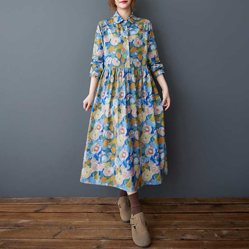 Women's Loose Corduroy Slimming Mid Length Dress