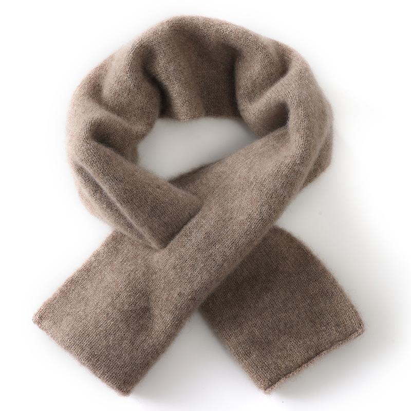 100% Wool Scarf Women Short Style Neck Protection Warm Autumn Winter Perforated Versatile Color-blocked Knitted Small Scarf