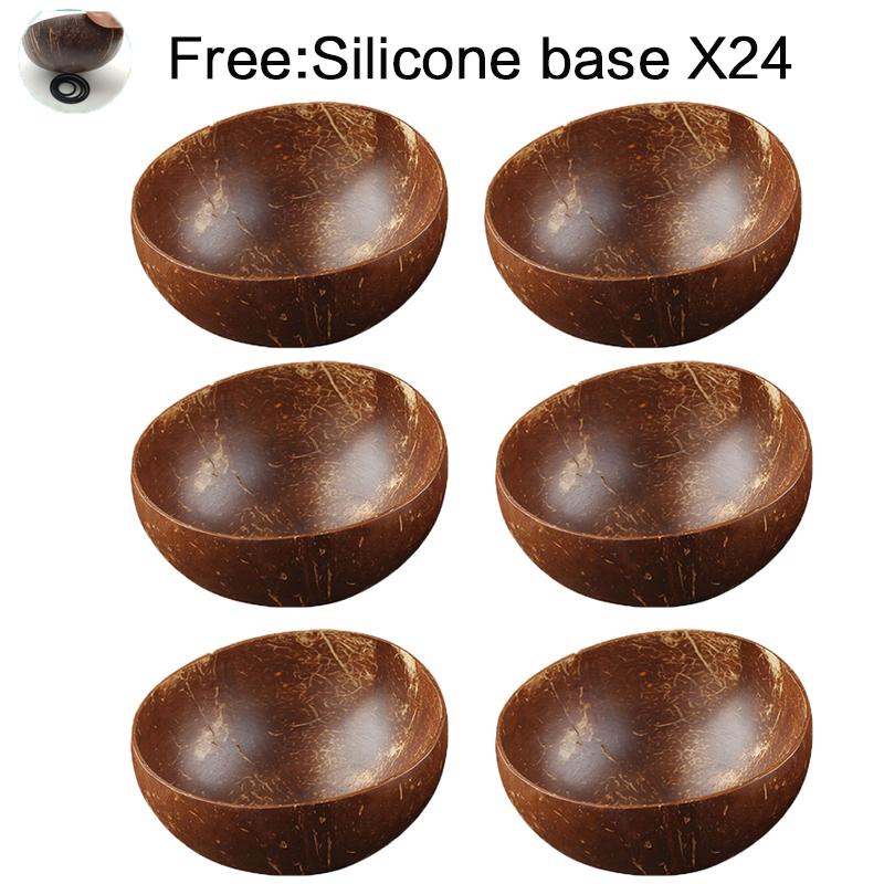 Coconut Bowl Set Natural Handmade Coconut Shell Tableware Wood Spoon Dessert Fruit Salad Mixing Rice Ramen Wooden Bamboo Bowl