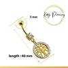 KODY PIERCING Belly Button Tree of Life Encircled with Crystals with Smooth Ball - 18K Gold Plated