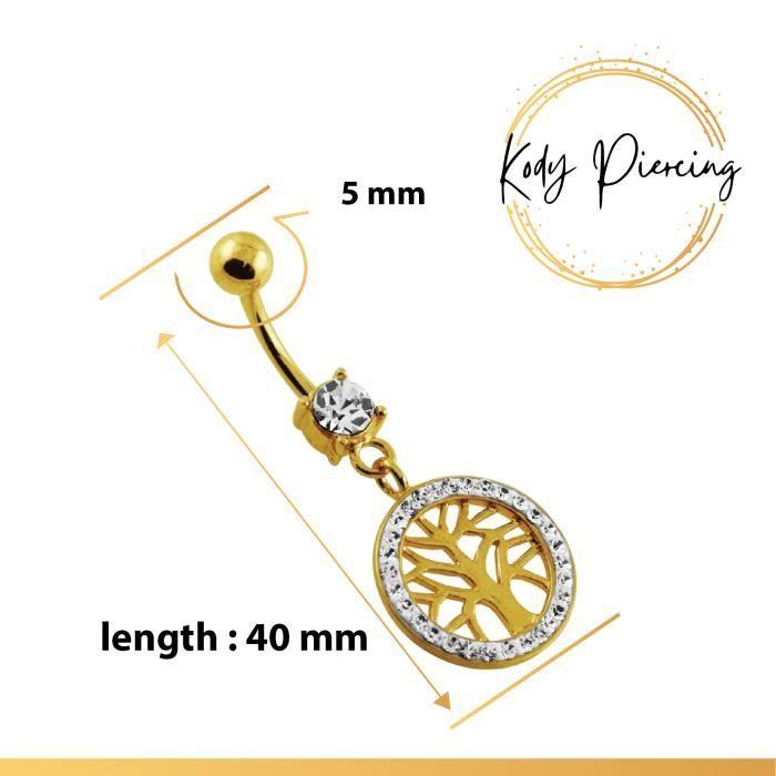 KODY PIERCING Bauchnabel Baum des Lebens mit Kristallen umgeben mit glatter Kugel - 18K vergoldet