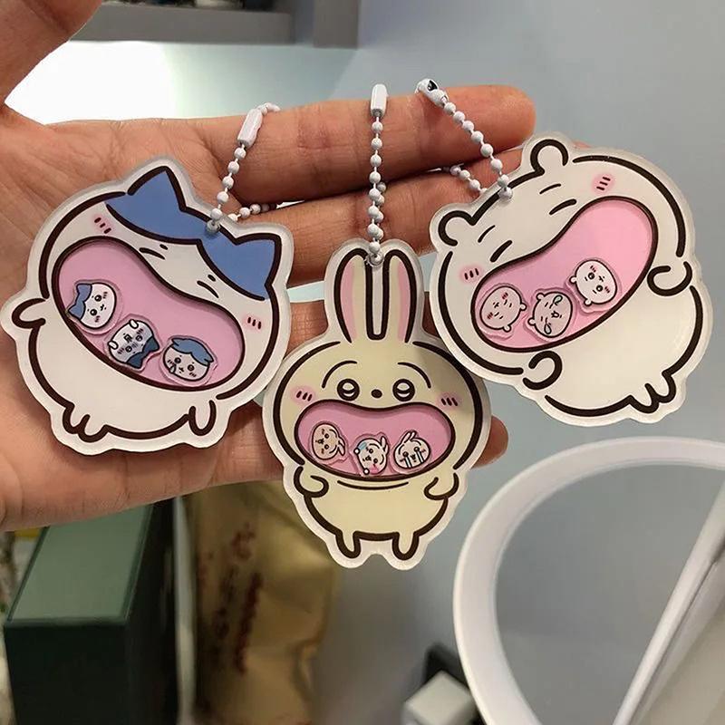 Japanese Anime Chiikawa Hachiware Usagi Mini Cute Acrylic Keychain Cartoon Animal Keyring Shake Toys Creative Rocking Pendant