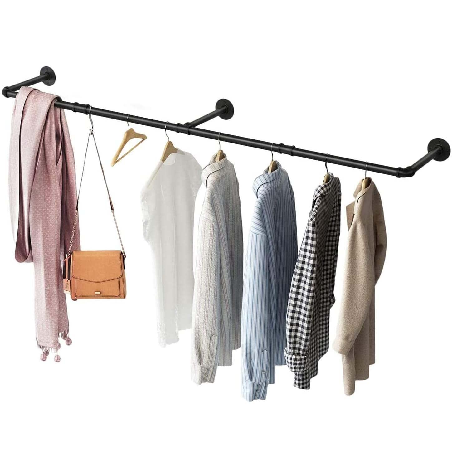 

UNHO Железная Вешалка Труба Одежда 180 см Большой Дисплей DIY Одежда Одежда 30 кг Вес Черный Настенный Кронштейн, Широкий, Вместимость, Стильный, Хранение, Кронштейн, чёрный