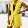 Women Blazer Vest Sleeveless Single Button Flap Pockets Mid-Length Basic Style Breathable Anti-pilling