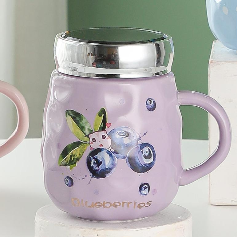 Cute Cartoon Fruit Series Ceramic Cup Fruit High-looking Couple Mug Home with Lid Water Cup Gift Cup