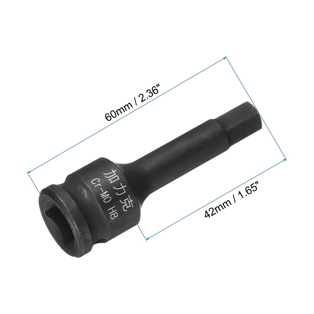 uxcell 6pcs Drive x H8 Impact Hex Bit Socket Metric Length Steel for Use with Impact Drivers and Hand Ratchets 1/2" (8mm) 2.36" CR-MO