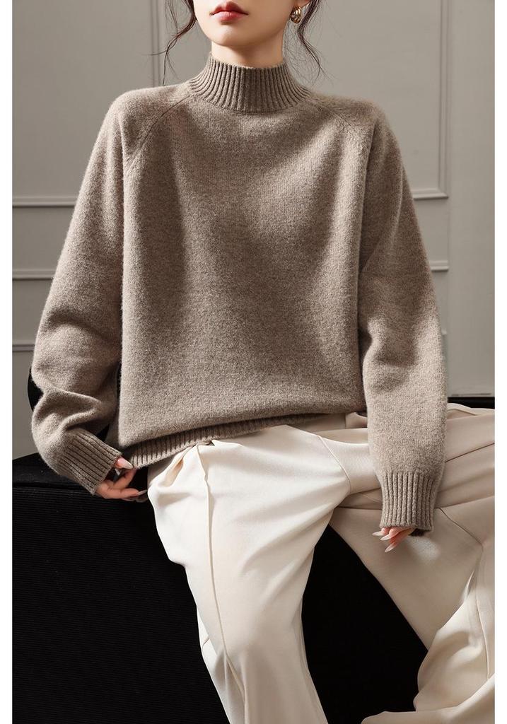 Women's Loose Wool Raglan Sweater: Autumn/Winter, Half-Neck Knit Layer