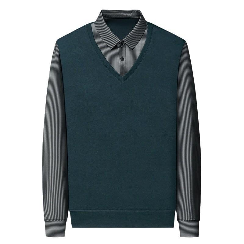 Fake Two-Piece Shirt Collar Long-Sleeved T-Shirt Medium Top Men'S Business Casual Polo Shirt