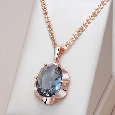 Colar Pingente Oval Grande Cinza Para Mulheres Tendência Cor Ouro Rosa Com Zircônia Natural Alta Qualidade Joias Finas Diárias