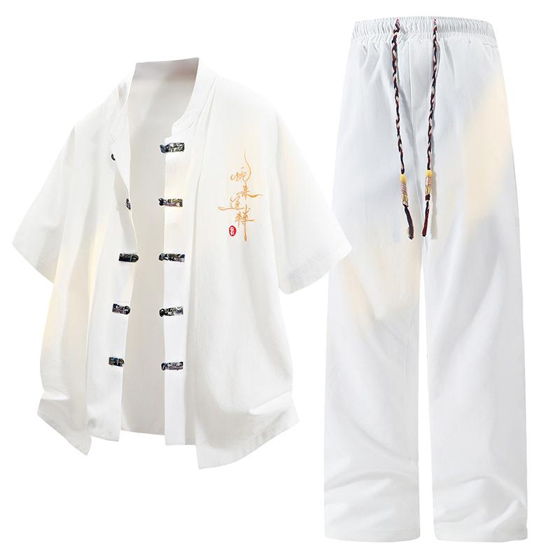 Chinese Style Suit Men's Summer Casual Short-sleeved T-shirt National Trend Men's New Chinese Style Tang Suit Hanfu Men's Two-piece Set