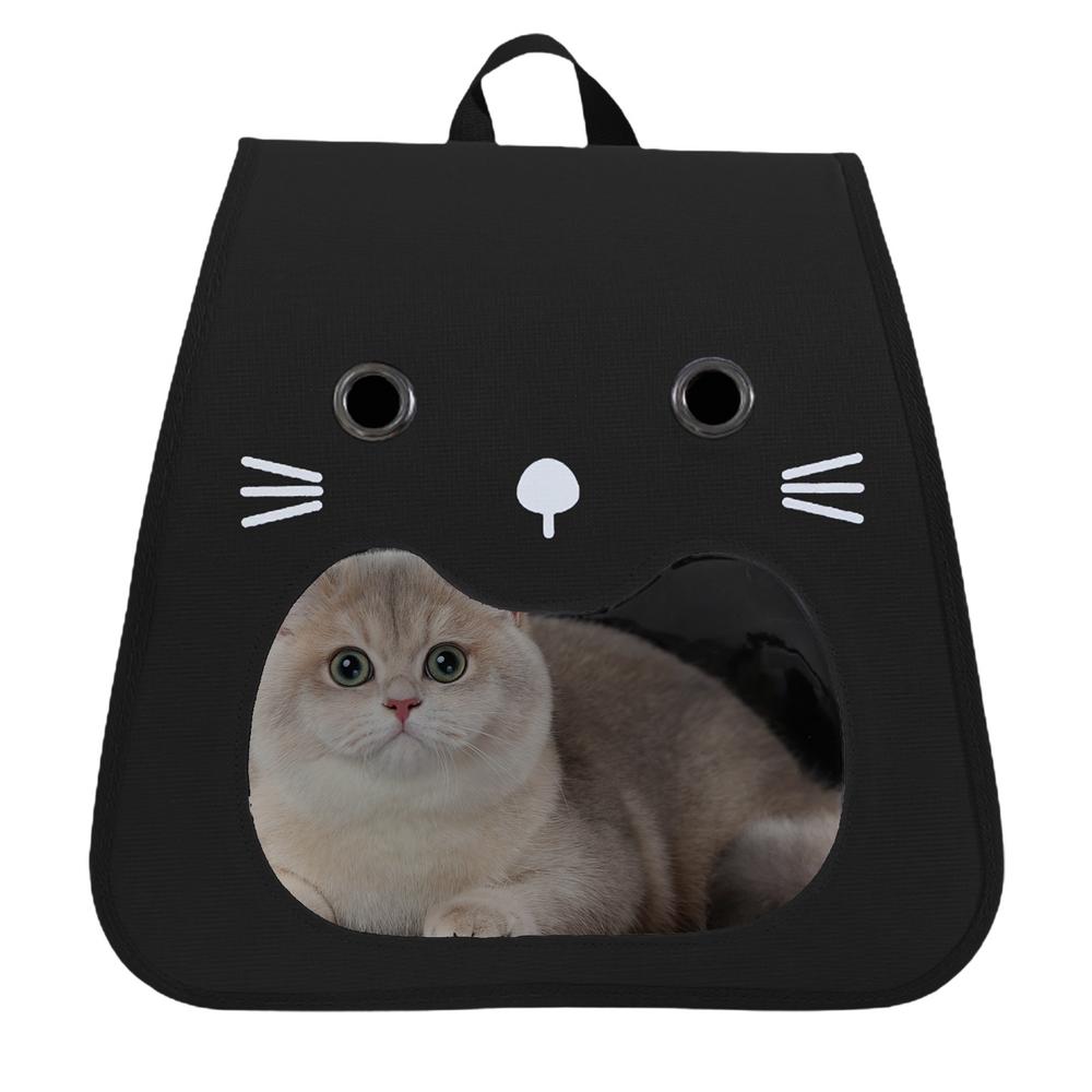 

Cat Backpack Soft Cat Carrier Bag Portable Smiling Face Foldable Pet Carrying Bag Cat Supplies Pet Travel Bag For Outdoor L чорний