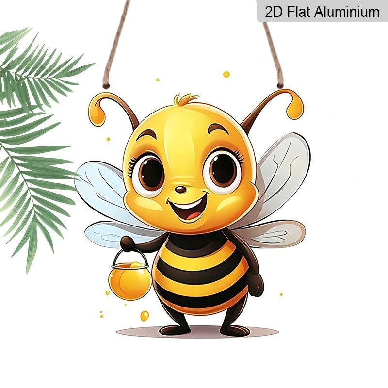 

2D Flat Retro Aluminum Wall Stickers in Various Sizes. Cartoon Bee Pattern Hanging Ornament, with A Cute and Whimsical Style, Making It A Perfect 7.87×7.87inch