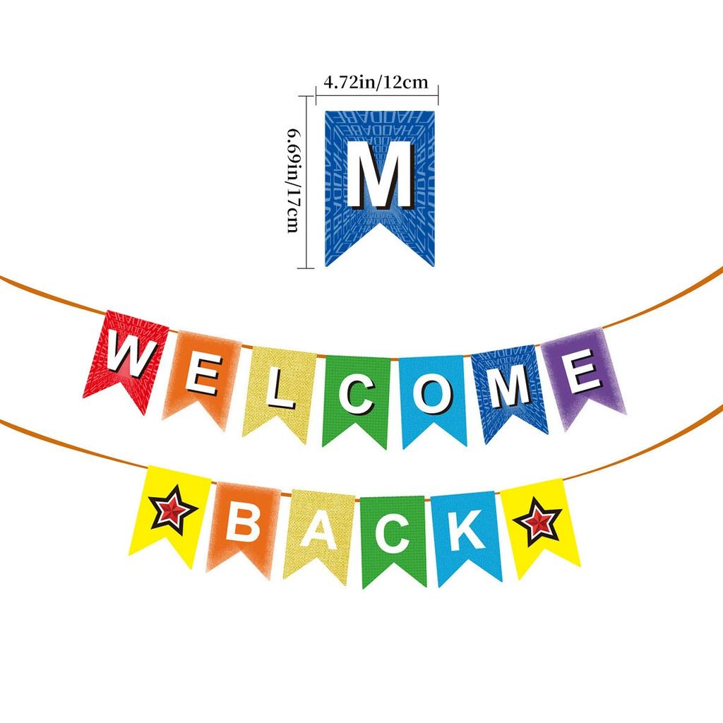 Cartoon Back To School Theme Swirl Hanging Garland Welcome Back Banner First Day of School Blackboard for Classroom Decoration