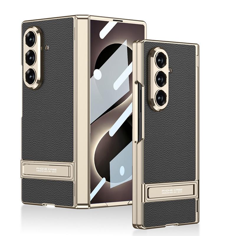 Samsung Z Fold8Ultra Mobile Phone Case Magnetic Hinge Electroplated Triumph Leather Bracket Light Luxury Protective Case