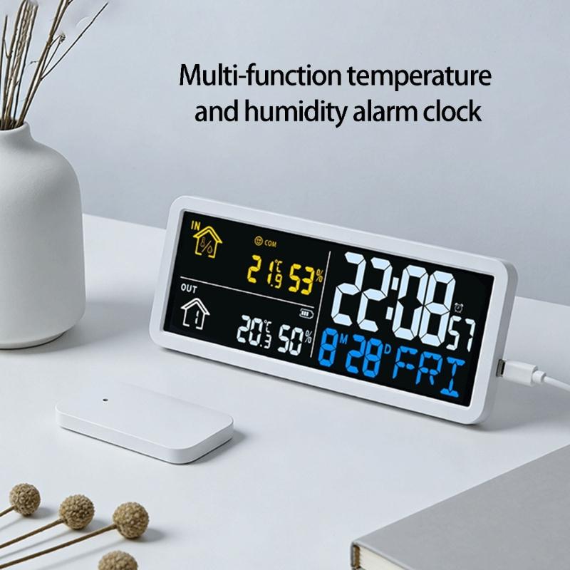 High Precise Digital Wall Clock With Multiple Temperature Humidities Display Simple LCD Room Clock For Living Room