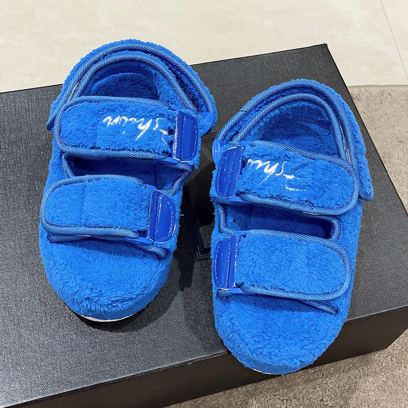 European and American new round head thick-soled Velcro Mao Mao sandals women's foreign trade large size small fragrant warm cotton sandals