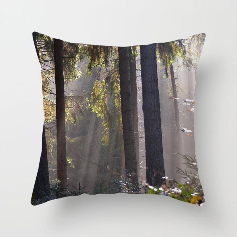 Sunshine Forest Landscape Printed Throw Pillow Cover Sofa Decoration Car Office Seat Cushion Cover Room Home Decor Pillow Cover