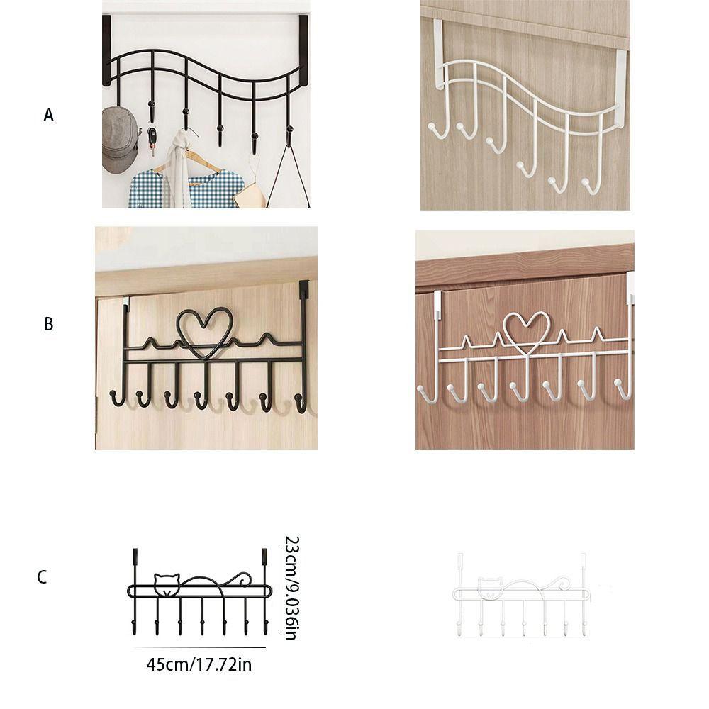 Metal Over Door Hanger 7 Hook Punch-free Heart-Shaped Hooks Anti-Rust Creative Clothes Hanger Towels Clothing Hats