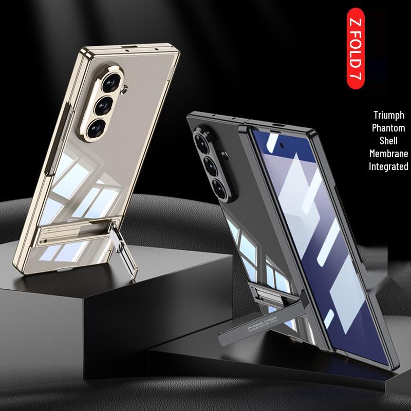 Samsung Z Fold7 Magnetic Hinge Case - Transparent Protective Cover with Triumph Stand