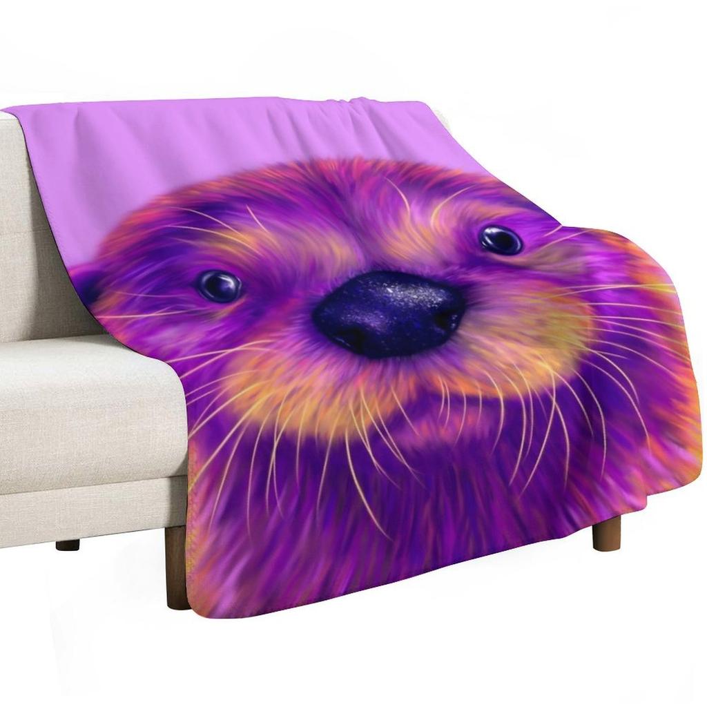 Purple Otter Throw Blanket Stylish Decor Blanket Gift for Friends Roommate