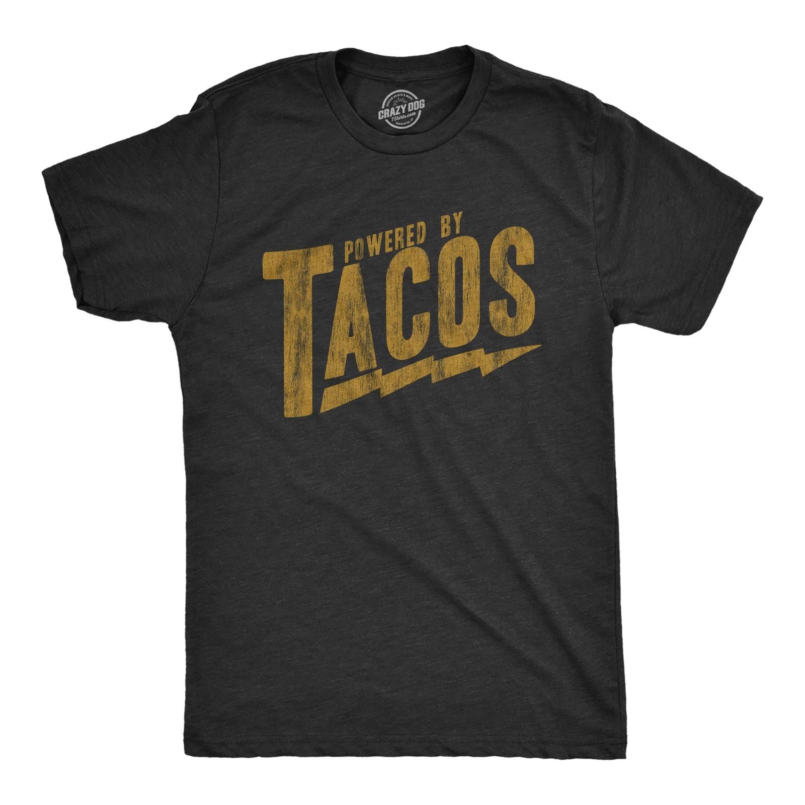 Mens Powered By Tacos T Shirt Funny Sarcastic Vintage Retro Graphic Tee for Guys XXL
