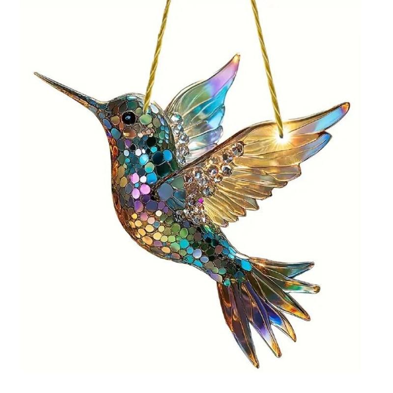 Colorful Acrylic Bird Pendant Crystal Like 2D Flat Hanging Ornament for Car Rear Mirror Charm and Window Decoration