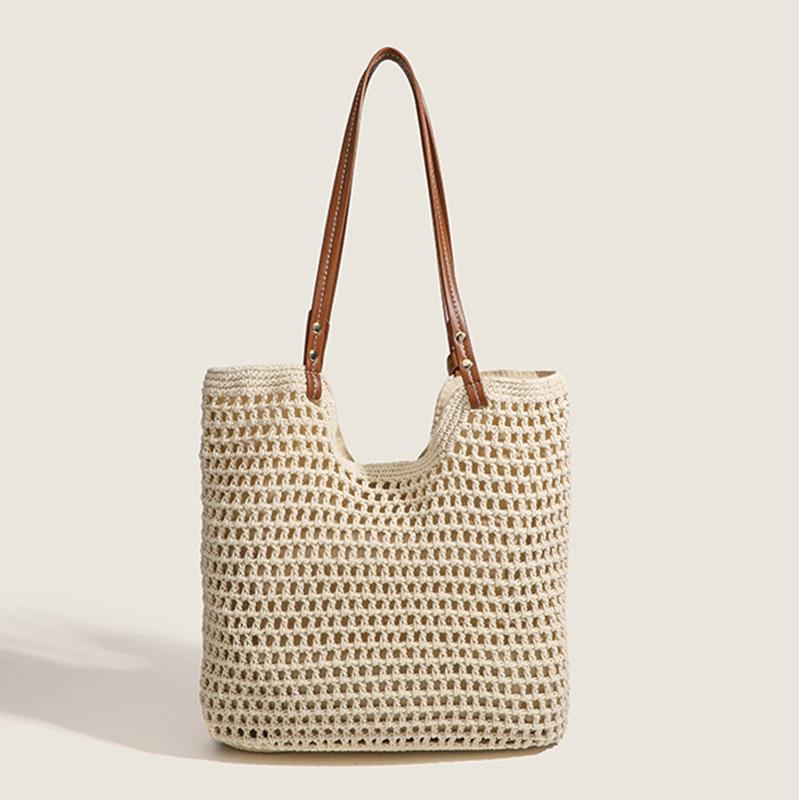 2025 New Woven Women Handbags Large Capacity Tote Bag Beach Knitting Shoulder Bags For Ladies Straw Weaving Shopping Bag With Ornament