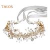 Women Retro Rhinestones Flower Leaf Headband Faux Pearl Ribbon Bow Hairband Bridal Wedding Hair Accessories