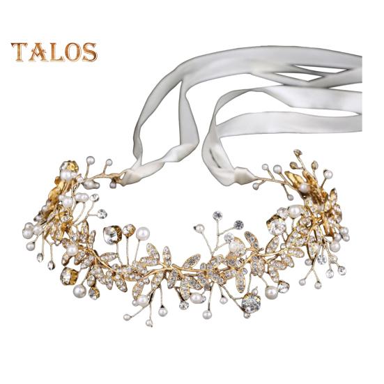 

Женская повязка на голову в стиле ретро со стразами и цветком, лента из искусственного жемчуга, бант, свадебные аксессуары для волос золотистый