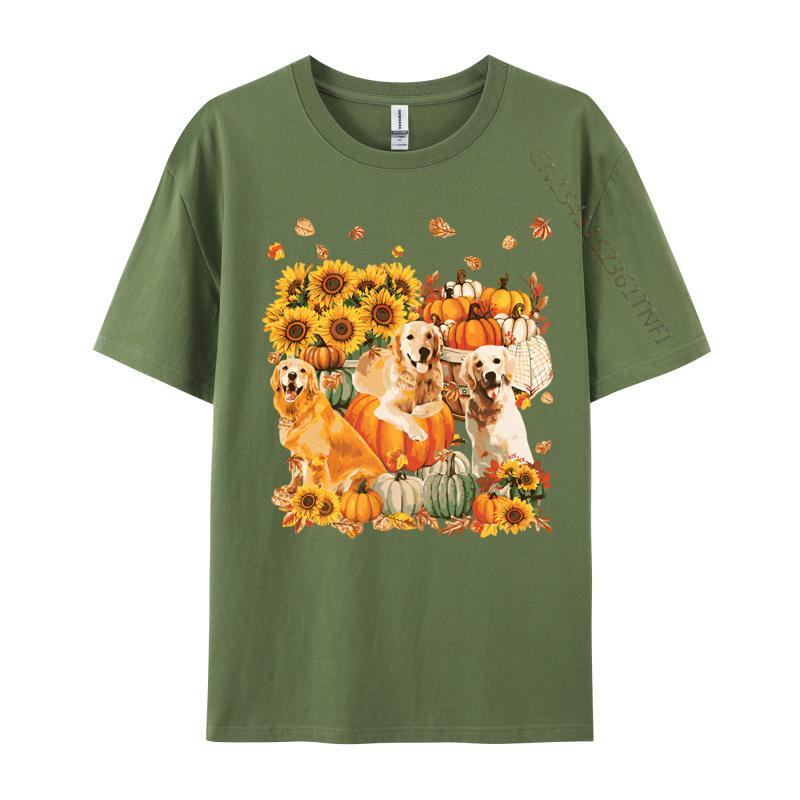 Dog Golden Retriever Autumn Vintage T Shirt Cotton Tops Shirts for Adult Japan Style Plain T Shirts Wholesale